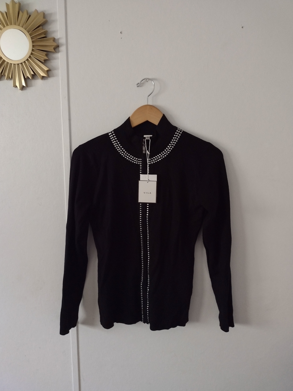 Vila Womens Black Knit Zip Up Long Sleeve Sweater Medium